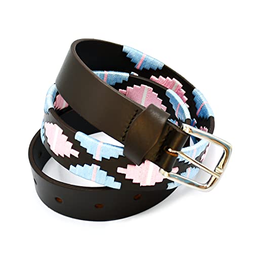 OdontoMed2011 Polo Belt Hand-Stitched leather belt Sky Blue & Pink Color 36" Length With Buckle BLT-082