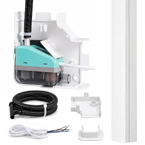 WATNOVA HVAC Corner Condensate Pump Kit with Lineset Cover, One-Piece Pump & Reservoir Design, Easy Left or Right Installation, 4.75 GPH 27 ft Lift, Ultra Quiet 19 dB, 100–240V Safety Shutoff