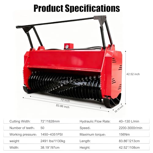 72\'\' Drum Forestry Mulcher Attachments for Heavy Duty Skid Steer Loader, Hydraulic Mower Attachment with 50 cutting teeth, Brush Cutter for Land Clearing, Bush Clearing, Handling Wood - Thumbnail 3