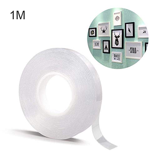 LAOLIU Cinta Adhesiva Transparente, sin Rastro, Lavable, Cinta Antideslizante de Doble Cara extraíble Nano para Paredes, Cocina, fijación de alfombras, Fotos pegadas 2 Piezas (1m)