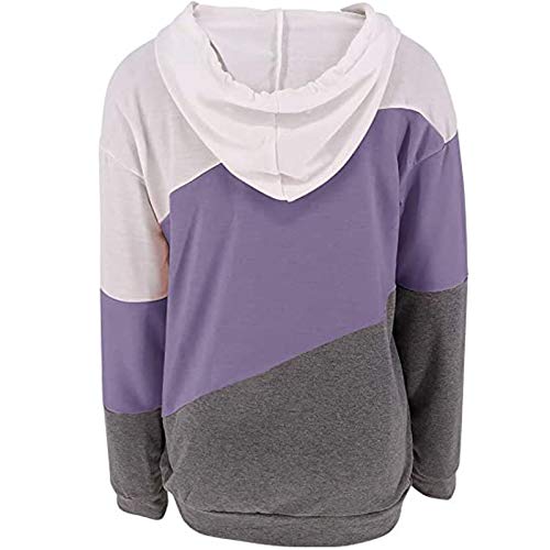 Posijego Suéter feminino de inverno outono moletom listrado com capuz patchwork casual manga longa m