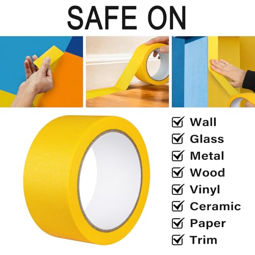 Image of Yellow Painters Tape - Yellow Masking Tape 2 Inch Wide - Multi-Surface, Smart Adhesion, Indoor & Outdoor - Paint Tape for DIY, Labeling, Art, Car, General Purpose - 90FT Total