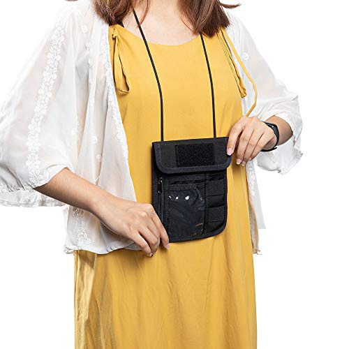 Image of EXCELLENT ELITE SPANKER Passport Holder Nylon Neck Pouch RFID Blocking Travel Neck Wallet ID Card Organizer Pouch with Neck Lanyard(Black)
