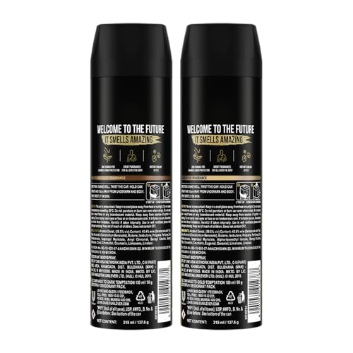 Image of Axe Dark Temptation Men's Deodorant + Axe Gold Temptation Long Lasting Deodorant Bodyspray For Men, With An Irresistible Scent 215ml, Pack of 2
