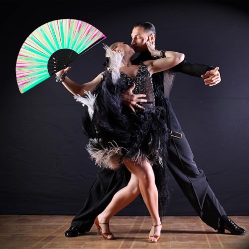 Image of Maitys Large Rave Fan Folding Handheld Fans 13'' Clap Fans for Line Dancing Clack Fan Holographic Festival Accessory for Martial Art Gift Performance, Includes 2 Pouch