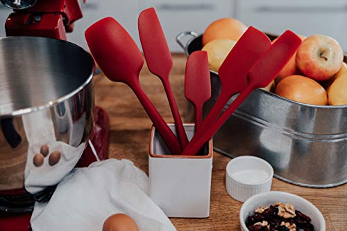 Kitchenlove Premium 600°F Heat Resistant 5 Piece Silicone Spatula Set For Baking, Cooking, Mixing - Non-Stick With High Grade S-Iron Steel Core - One Piece Seamless Design - Bpa Free (Red) #TOP2