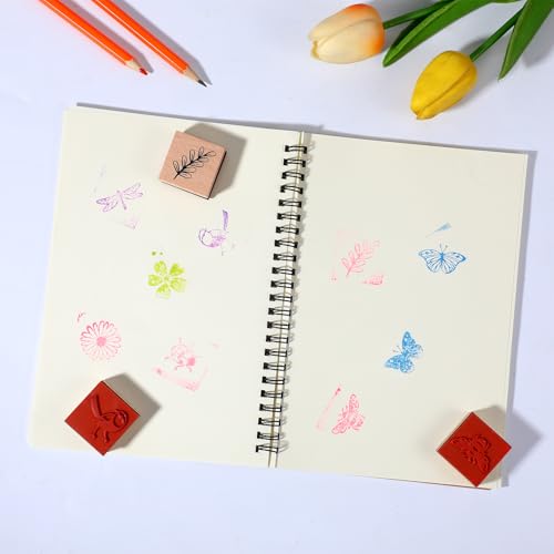 9 Stück Vintage Holzstempel Schmetterling Blumen Motive Holzstempel Set Natürliche Blumen Stempel Holz Naturpflanzen Mustern Vintage Motivstempel,Stempelset für DIY Handwerk Basteln Scrapbooking