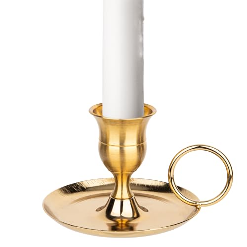 ForgeFrond Brass-Colored Metal Candle Holder with Finger Loop, 1-Pack