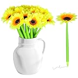 CoscosX 28 Pcs Sunflower Pens Artificial Yellow Flowers Ballpoint Pen Black Ink Retractable Floral Pen Creative Valentine's Day Writing Pens for Office Teacher Appreciation Gift Back to School Supplie