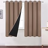 LEMOMO 100% Blackout Cappuccino Curtains with Black Lining/52 x 63 Inch/Set of 2 Panels Thermal...