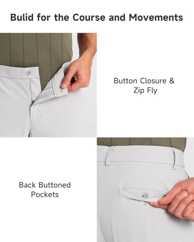 SNOWTEN Mens Golf Pants Men, Classic Fit Stretch Work Dress Pants, Quick Dry Lightweight Travel Pants for Men 32" with Pockets Silver Grey 36w × 32L — view 6