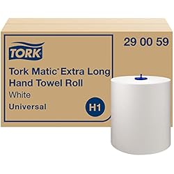Dispensador De Toalla En Rollo Tork Matic Rollo de Toalla de Mano Extra Largo Universal 290059 - Toallas de Papel H1 para Dispensador de Toallas en Rollo, Eficiencia debido al Rollo Extra Largo, 1 capa, Blanco - 6 Rollos x 280 m