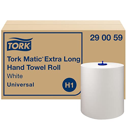 Tork Matic Rollo de Toalla de Mano Extra Largo Universal 290059 - Toallas de Papel H1 para Dispensador de Toallas en Rollo, Eficiencia debido al Rollo Extra Largo, 1 capa, Blanco - 6 Rollos x 280 m