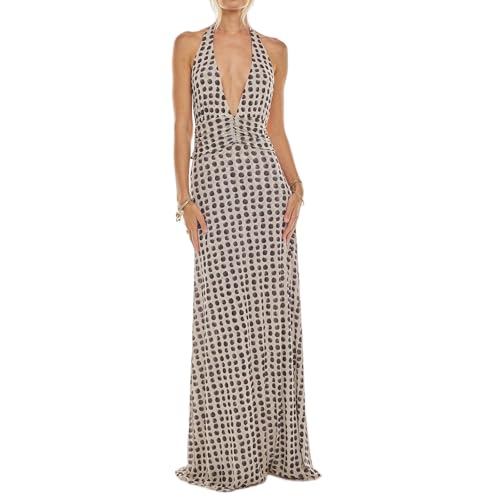 Halter Maxi Dresses for Women Polka Dot Maxi Dress Backless