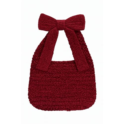 Bow Purse Crochet Tote Bag Woven Bow Shoulder Handbag with Cute Bowknot Christmas Purse Trendy Gift Women Daily