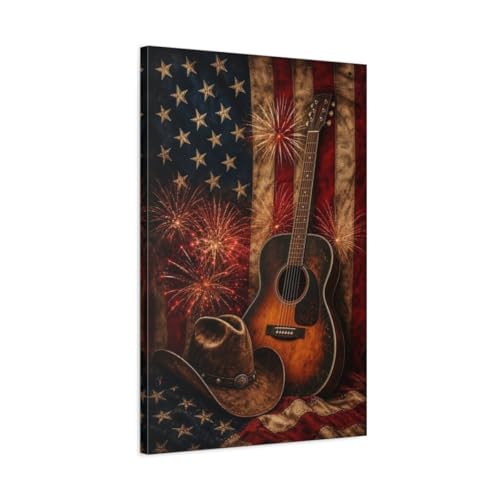 Guitare acoustique vintage toile rustique décoration murale américaine