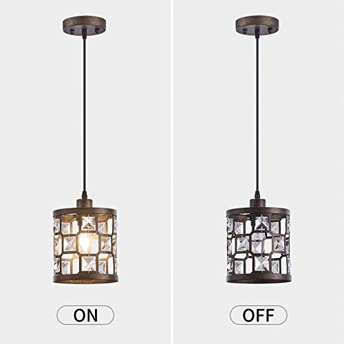 Ireliare Mini Pendant Light Bronze, 1-Light With Metal And Crystal Lampshade, Small Hanging Light Fixture For Kitchen, Dining Room, Bedroom And Entryway #TOP6