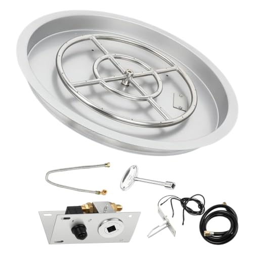25 Inch Round Drop-in Fire Pit Pan Kit with Burner Ring and Spark Ignition by FAHKNS - Used condition - US$131.38