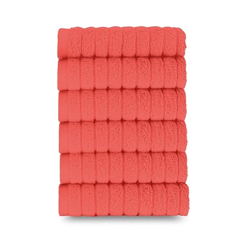 Image of Elegant Comfort 100% Turkish Cotton Corduroy Ribbed Luxury Washcloths 6 Pack Soft 13 x 13 Inch - Higly Absorbent, Durable, Quick Dry, Spa Premium Hotel Quality for Bathroom or Travel, Coral