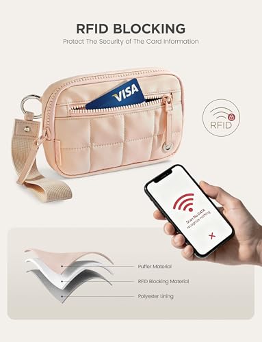 Image of Uselike Womens Wallet Card Holder Purse with Zipper Quilted Phone Wallet RFID Blocking Small Wristlet Wallets for Everyday, Travel (Apricot Pink)