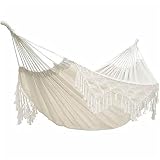 Hamaca Ultraligera Double Deluxe Hammock, 2 Person Swing Mesh Chair, Handcrafted Bohemian Large Brazilian Lace Fringe For Beach, Patio, Bedroom, Terrace...