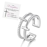 INERRWIX To My Daughter Cross Rings Pray Through It Cubic Zirconia Double Cross Ring Wedding Commitm