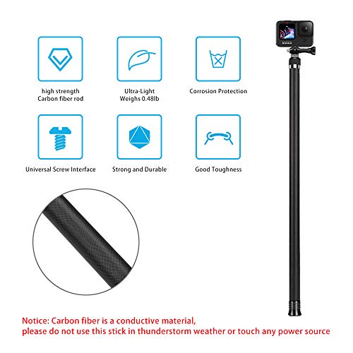 Afaith 106" Long Carbon Fiber Handheld Gopro Selfie Stick Extendable Pole Monopod For Gopro Hero 11 Hero 10 Hero 9 Hero8 Hero7 Black, Dji Osmo Action Camera, Insta 360 Cam & Other Action Cameras #TOP4