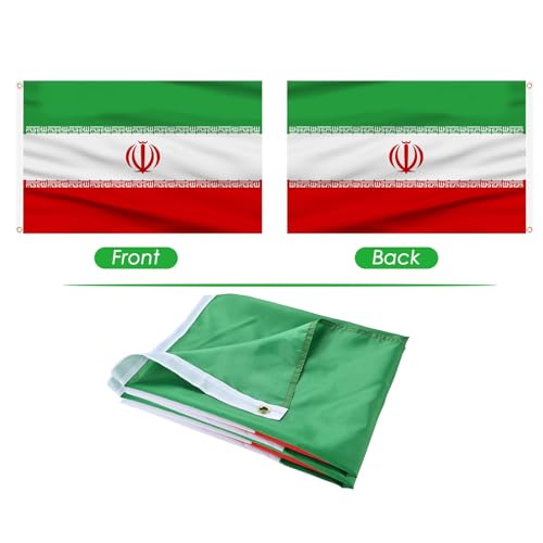Image of AhfuLife Iran Flag 5ft x 3ft for Party Decorations, 1 Pcs Large Iran Flags Polyester Double Side with Brass Eyelets for World Cup Football National Day Garden Street Indoor Outdoor Decorations