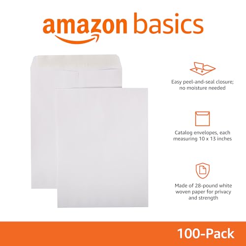 Amazon Basics Catalog Mailing Envelopes, Peel and Seal, 10 x 13 Inch, White, 100-Pack view 2