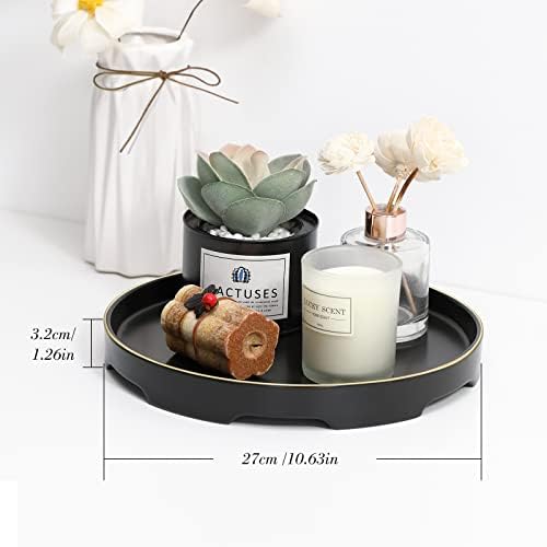 Luxspire Bathroom Vanity Tray, Decorative Jewelry Dish Cosmetic Perfume Organizer Ceramic Gold Tray, Towel Kitchen Dresser Countertop Holder Candle Serving Party Home Bathroom Accessories, Matte Black