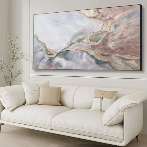 Peinture feuille d'or et marbre abstrait - Toile d'art mural luxe salon HYFBH