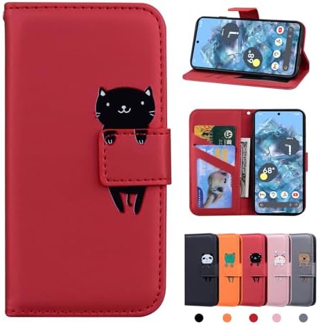 Rostsant Xiaomi Redmi Note 12 / Xiaomi Poco X5 Skórzane Etui Portfel Poco X5 Etui Ochronne do Xiaomi Poco X5 / Redmi Note 12 - Czerwony Kot