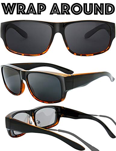 Image of The Fresh High Definition Polarized Wrap Around Shield Sunglasses for Glasses - Leather Eyeglasses Case
