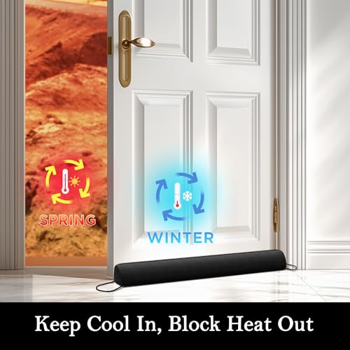 Image of Sunolga Door Draft Stopper Blocks Hot and Cold Air with Removable Washable Cover for Bottom of Door, All-Season Seal Strip for Noise, Dust, Door Sweep for Gaps Up to 3 inch, Home Essentials, 48 inch, Black