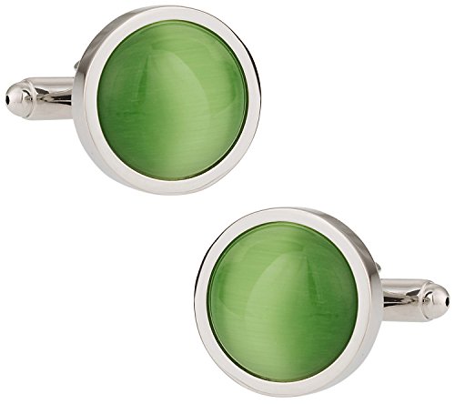Mancuernillas redondas estilo ojo de gato verde con caja miniatura 1