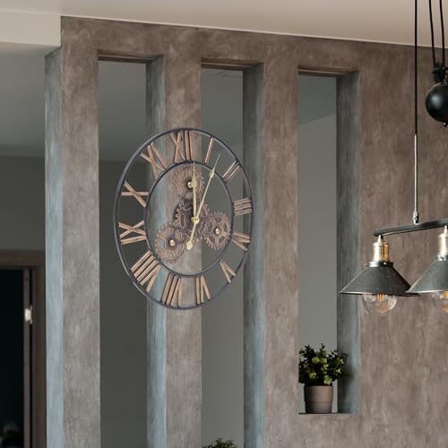 Horloge murale solide en fer ronde style américain durable - 5