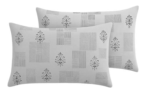 Image of 300 TC Cotton Feel Glace Cotton Fully Elastic Fitted Bedsheet Queen Size Double Bed with 2 Pillow Covers (60 inch x 78 inch inches, Silver Lattice)
