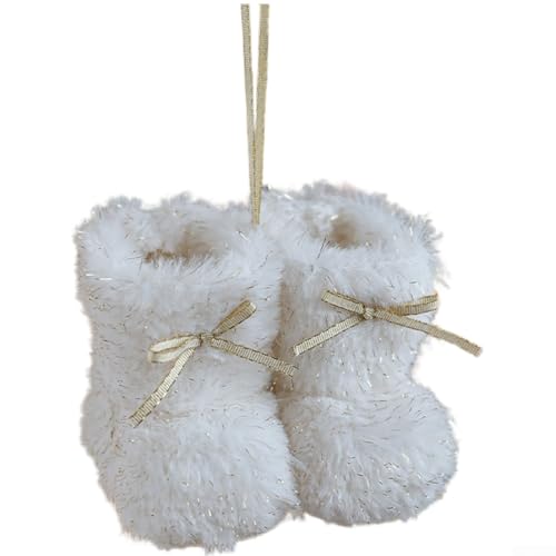 Juego de adornos de botas de felpa de Navidad, 10 x 8 x 7,5 cm, botas de Navidad colgantes con purpurina para decoraciones de árbol de Navidad, decoración del hogar de vacaciones (blanco)