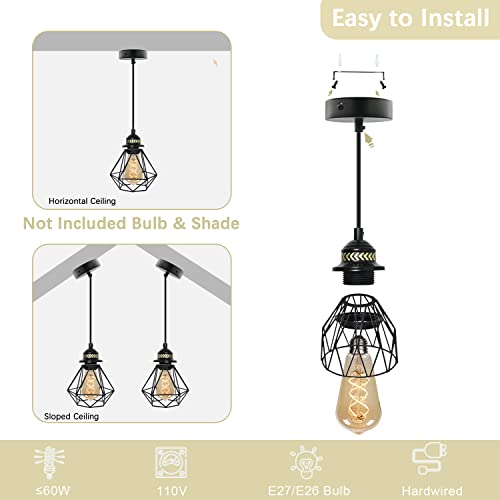 Modern Pendant Lights, 2-Pack Industrial Pendant Lamp Black Hanging Light Fixtures Mini Plug In Pendant Sconces For Living Room Corridors-No Bulb #TOP3