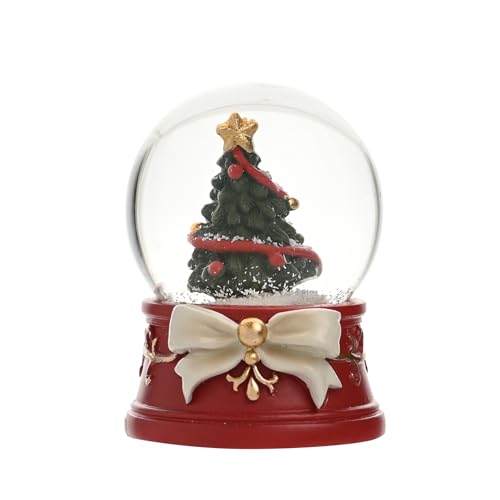Widdop Regal Tidings Palla di neve con albero di Natale, 45 mm, in vetro rosso e oro, con base a fiocco festivo, ornamento natalizio tradizionale
