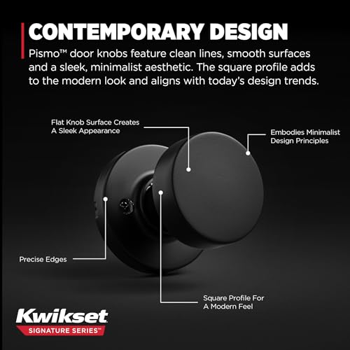Image of Kwikset Pismo Dummy Door Knob, Single Sided Handle for Closets, French Double Doors, and Pantry, Matte Black Non-Turning Interior Push /Pull Door Knob, with Microban Protection (Pack of 10)