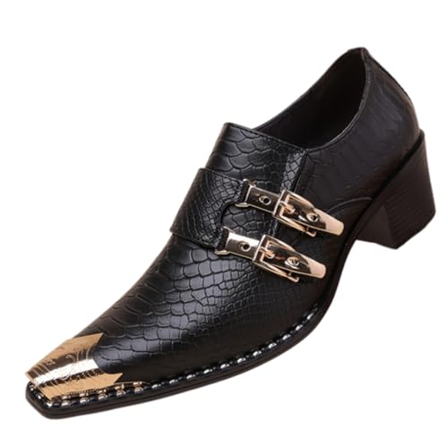 Men's Crocodile Pattern Leather Slip-on Oxford Shoes Metal Embellished Pointed