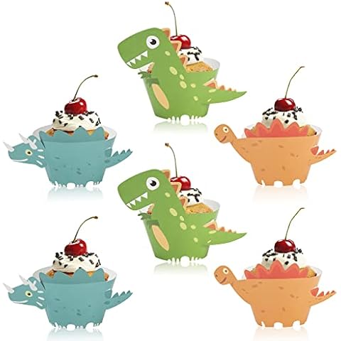 Cupcake Wrapper Dinosaur Cake Decoration Cute Muffins Dessert Decoration Packaging for Kids Boys Girls Birthday Jungle Party Decoration 48 Pieces Cover