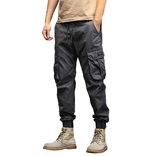 Pantalon cargo pour homme et femme ample en coton gris taille 31-35