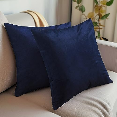 Encasa Christmas New Year VELVET Cushion Covers 2pc Set (60 x 60 cm) - White Solid Plain Dyed, Soft & Smooth, Washable, Square Decorative Large Throw Pillow Case for Couch, Sofa, Chair, Bed