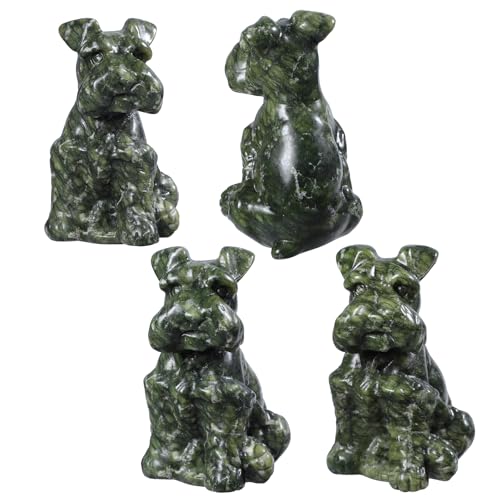 Schnauzer en jade vert sculpté à la main, figurine ange de sorcière unique - 4