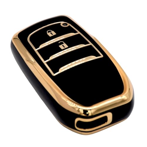 Image of KMH TPU Gold Car Smart Key Cover Compatible for Toyota Innova Crysta 2 Push Button Smart Flip Key Shell Case Holder, Full Key Protection with Keychain (Black Gold) Pack of 2