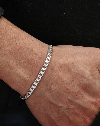 YADOCA 925 Sterling Silver Mens Bracelets Chain Bracelet for Men Curb Link Chain Bracelet 21cm Mens Jewelry Gifts for Dad Boyfriend Husband Son - Image 2