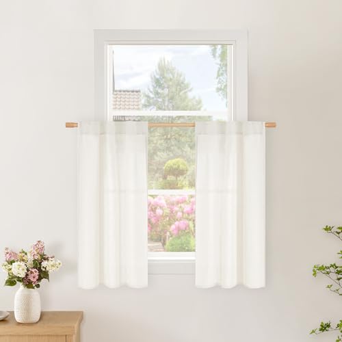 BGment Ivory Linen Cafe Curtains, 24X36 Drape 2 Panels for Small Window