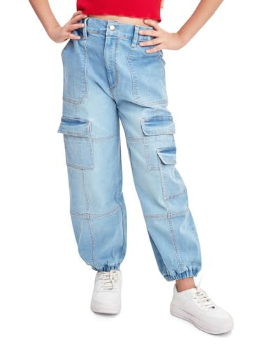 Image of olele Girls Super Jeans Collection for 4-14 Yrs | Stretchable Cotton Denim Trousers | Blue Jeans for Kids | Baggy Denim Pants | Cargo Pants for Girls
